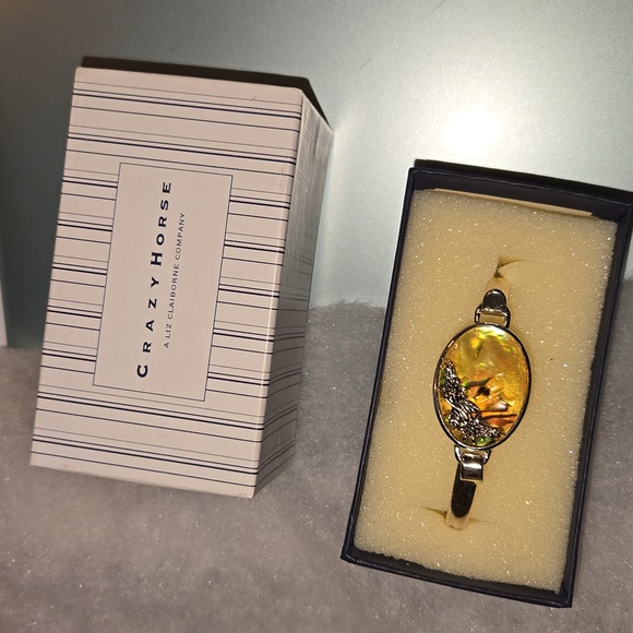 Crazy Horse By Liz Claiborne Jewelry - Vintage Silver Toned Abalone Flowers Latch Cuff Bracelet